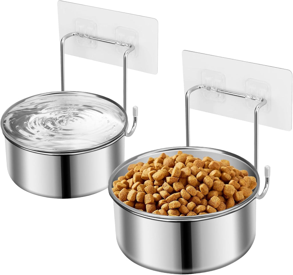 2 Pcs Wall Mounted Cat Food Water Bowls for Small Pets, S (12+19 OZ)