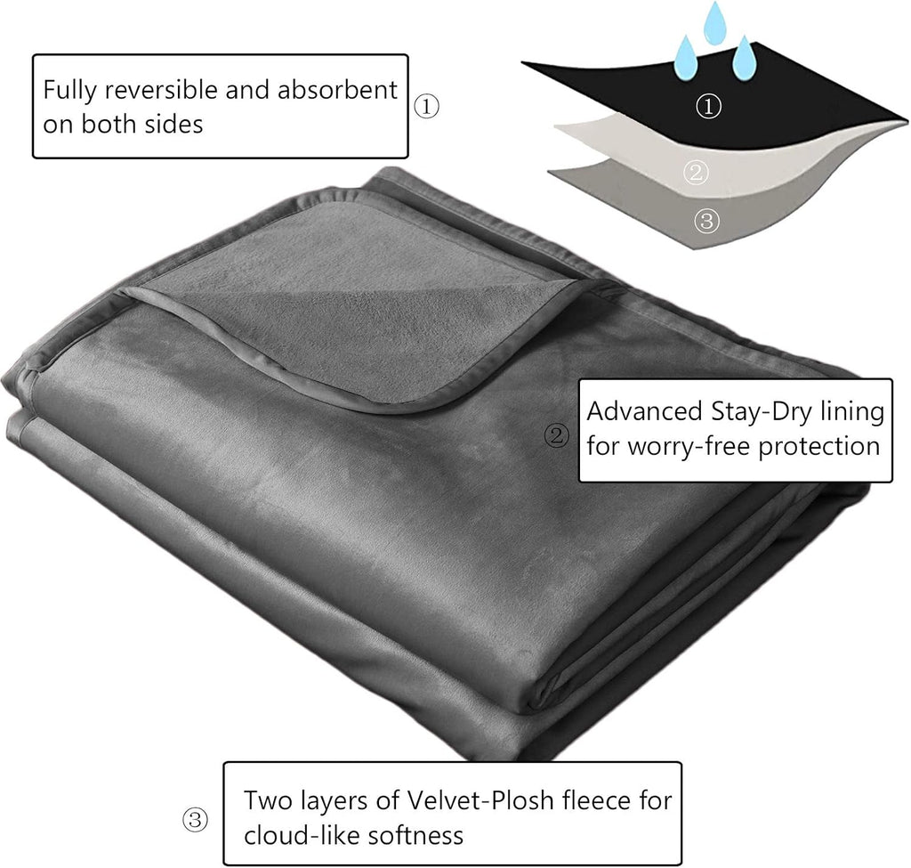 Ameritex Pet Bed Blanket Reversible 100% Waterproof Velvet Super Soft for Sofa and Bed (40x60 Inches, Light Grey+Grey)