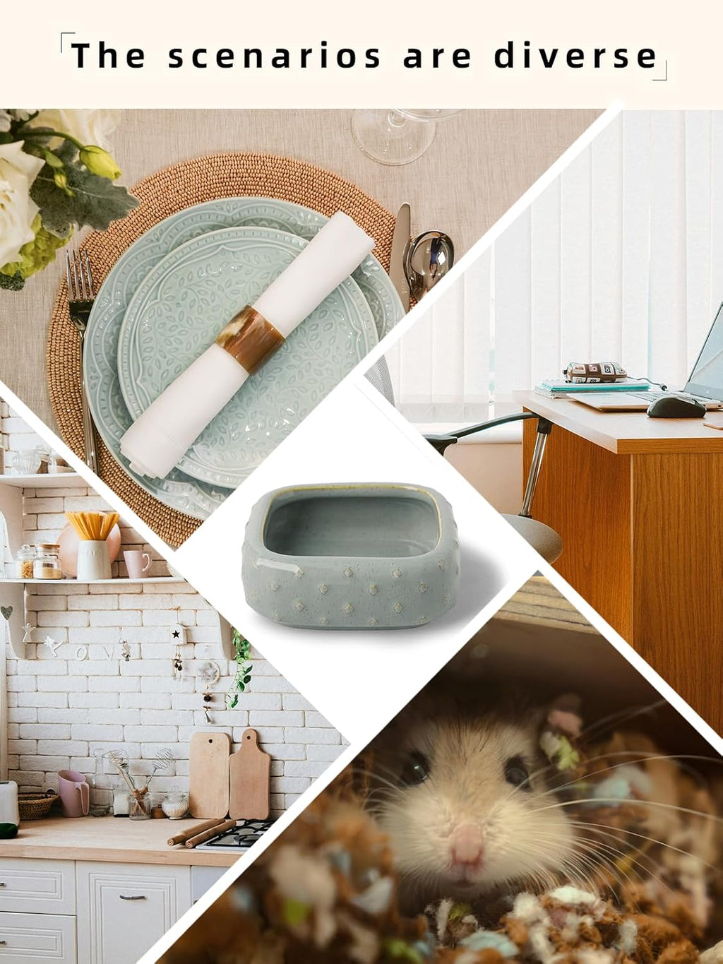 2 Pcs Ceramic Reptile Food Bowl, Mini Reptile Feeder, Anti Escape Feeder for Lizard, Anoles, Chameleon, Bearded Dragon, Gecko, Square (Farmhouse Grey)