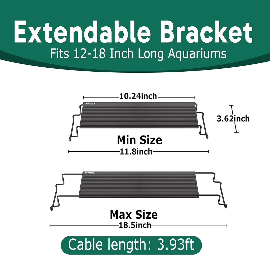 24/7 LED Aquarium Light for 12-18 Inch Plant & Fish Tank, 12-Color & Gradient & Full Spectrum with Auto On/Off, Brightness, Sunrise-Daylight-Moonlight, Extendable Brackets for Freshwater IP68