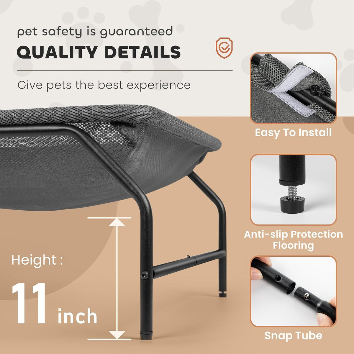 JUNSPOW Large Cat Hammock Bed - Free-Standing (Gray)
