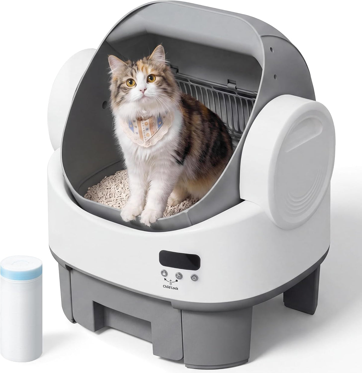 WARCAT automatic Litter Box丨Open Top, Child Lock, No app needed GREY&WHITE