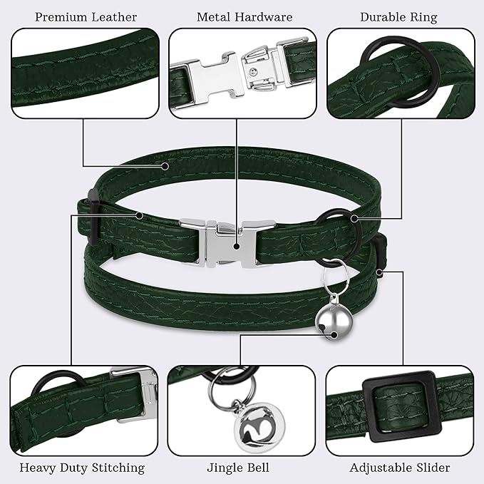 Leather Cat Collar with Buckle and Removable Bell - Image 5