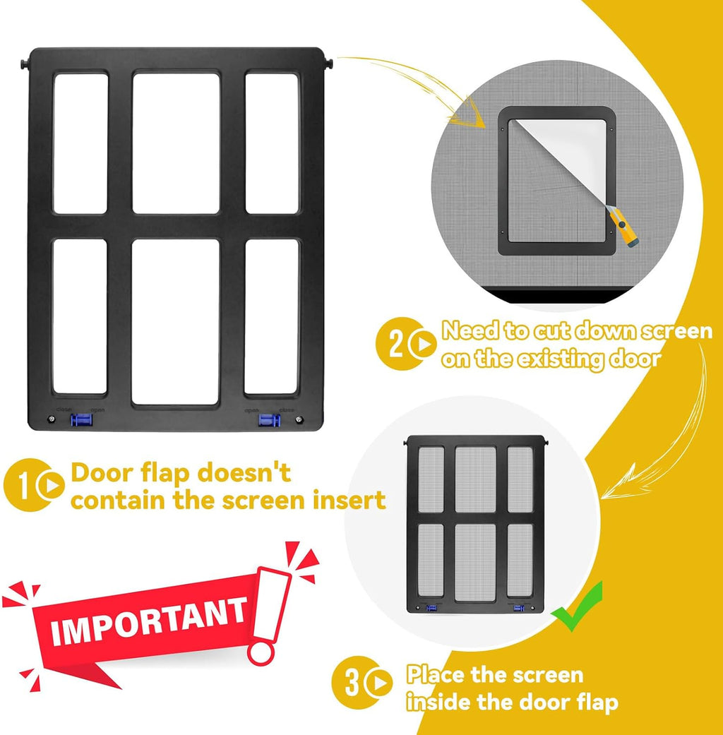 Enjoying Small Pet Door for Screen Door, Flap Opening 8.3" x 10.3", Window Screen Cat Door Doggy Door, Mesh Door with Magnetic Pet Door Built-in, Cat Door for Sliding Window Door, Lockable, Black