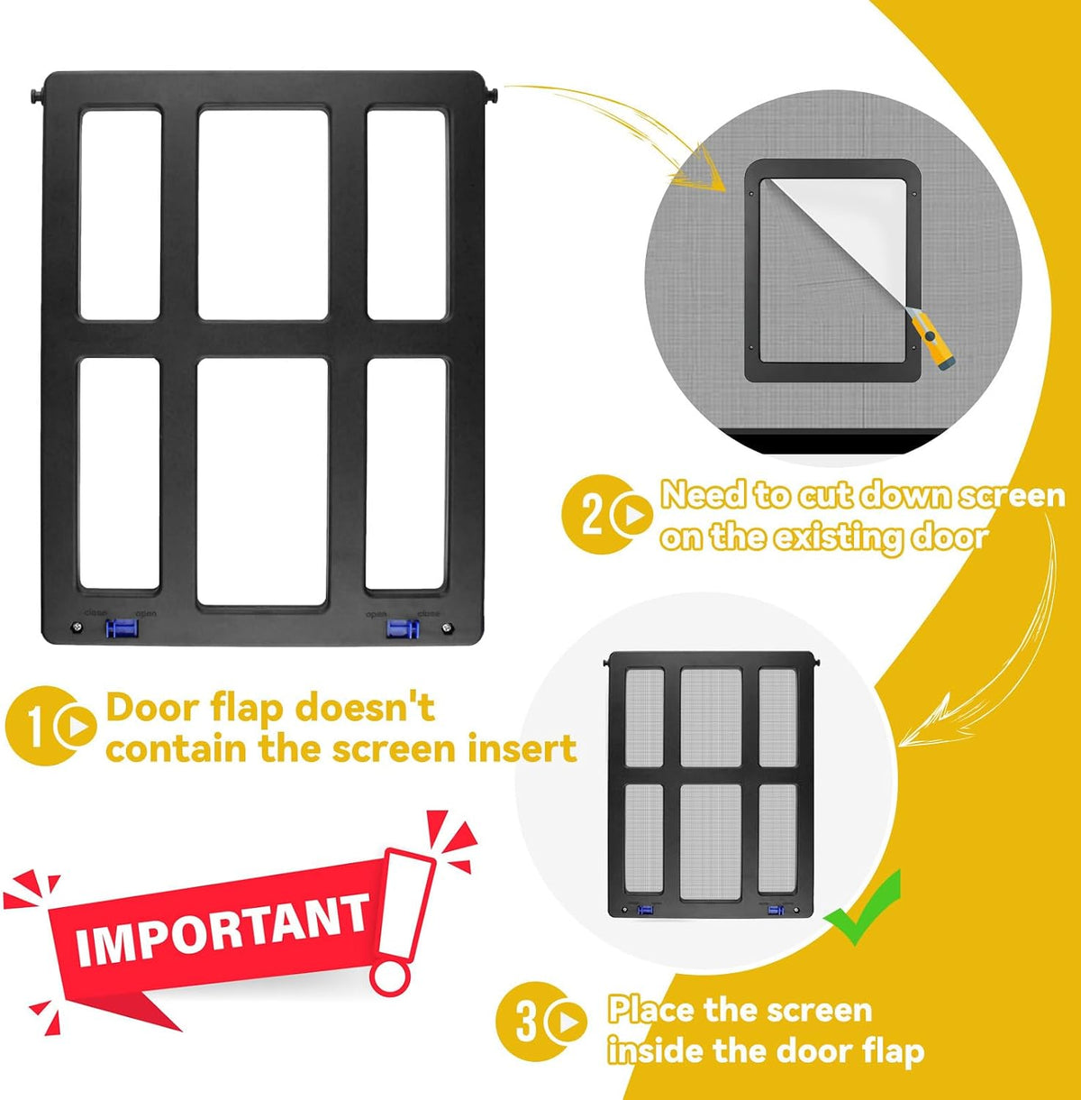 Enjoying Small Pet Door for Screen Door, Flap Opening 8.3" x 10.3", Window Screen Cat Door Doggy Door, Mesh Door with Magnetic Pet Door Built-in, Cat Door for Sliding Window Door, Lockable, Black