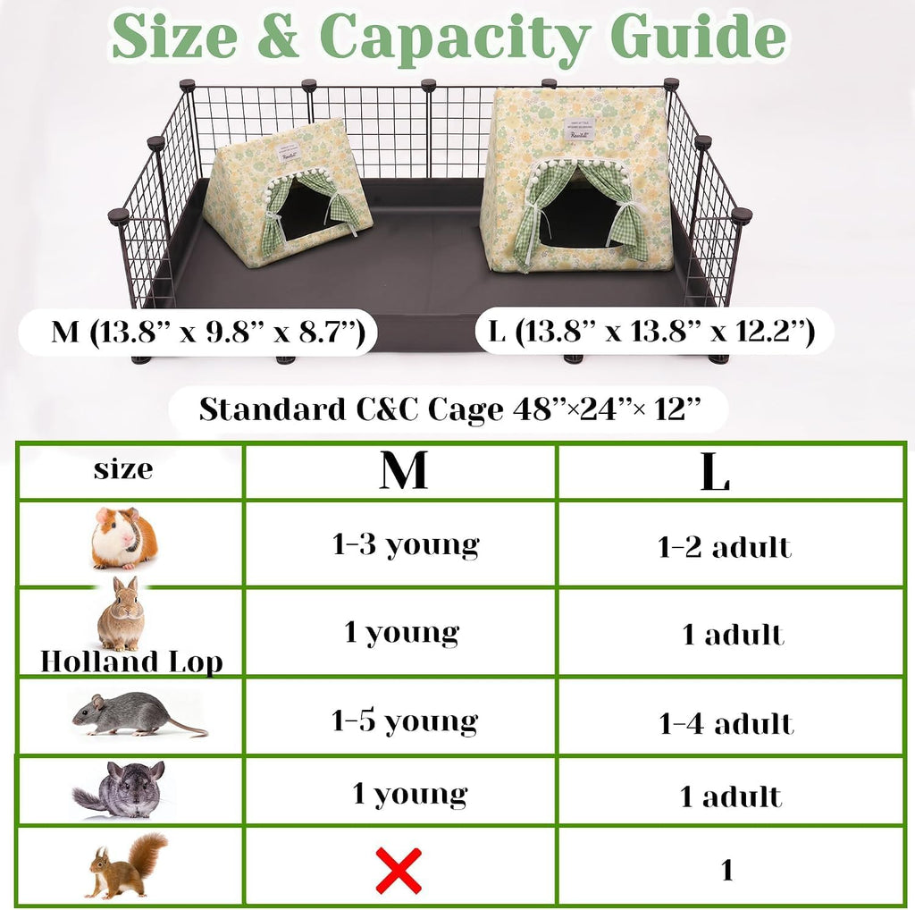 Jenvd Guinea Pig Hideout Large with Curtain, Machine Washable Bunny Hideout