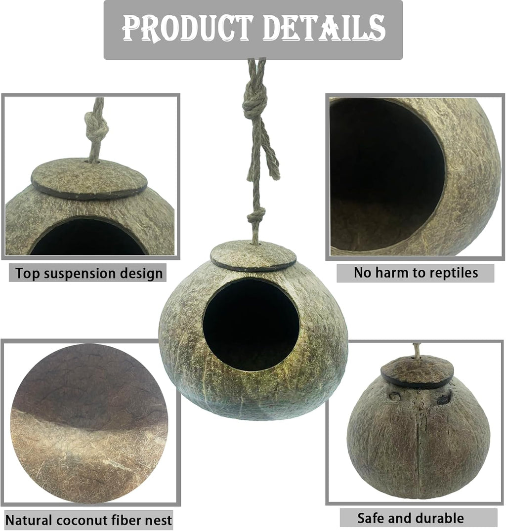 kathson Gecko Coco Hut Lizard Coconut Hide Cave Natural Coconuts Husk Reptile Hanging Nest Habitat Decor Bearded Dragon Terrarium Accessories for Crested Gecko Chameleon Snake Spider (4 PCS)