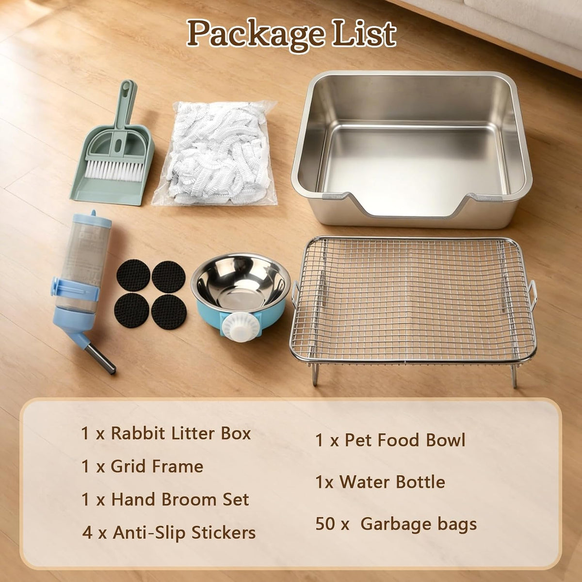 Rypet Large Stainless Steel Rabbit Litter Box Set for Small Animals