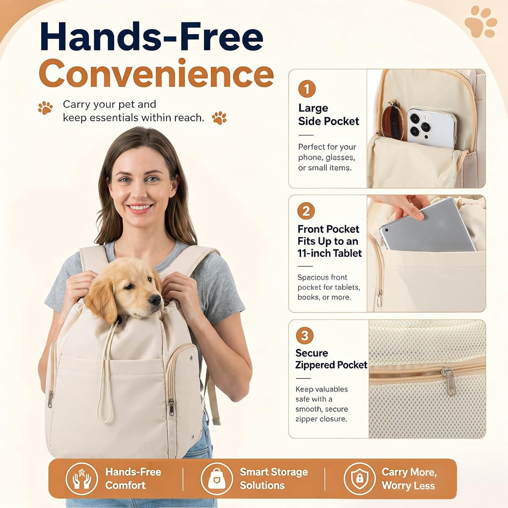 Eccliy Dog Sling Carrier for Small Pets up to 15lbs, Cream