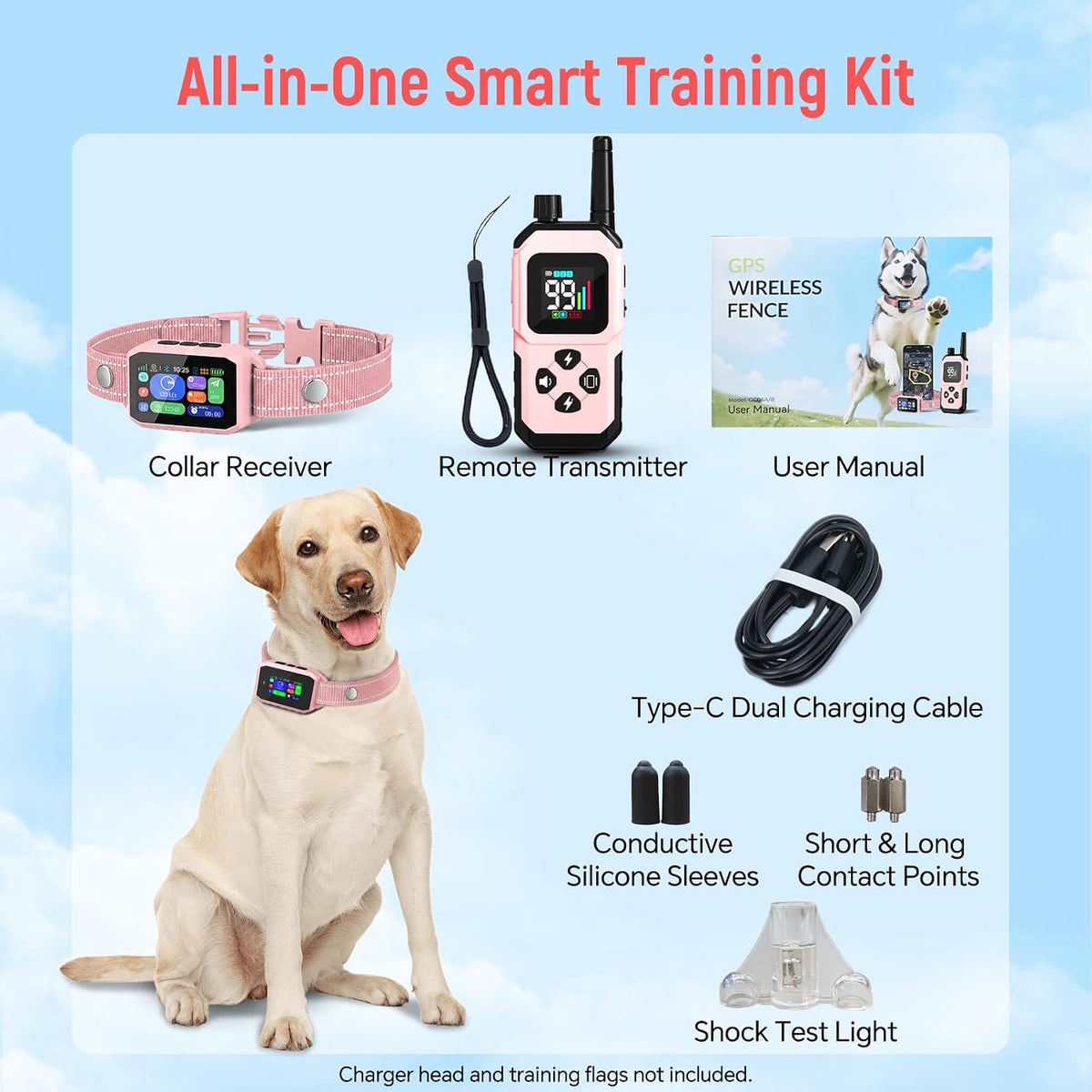 GPS Wireless Dog Fence with Remote Training Collar, Free App Control, Custom Polygon Boundary, No Monthly Subscription, Virtual Fence for Dogs 10-120 lbs, Pink