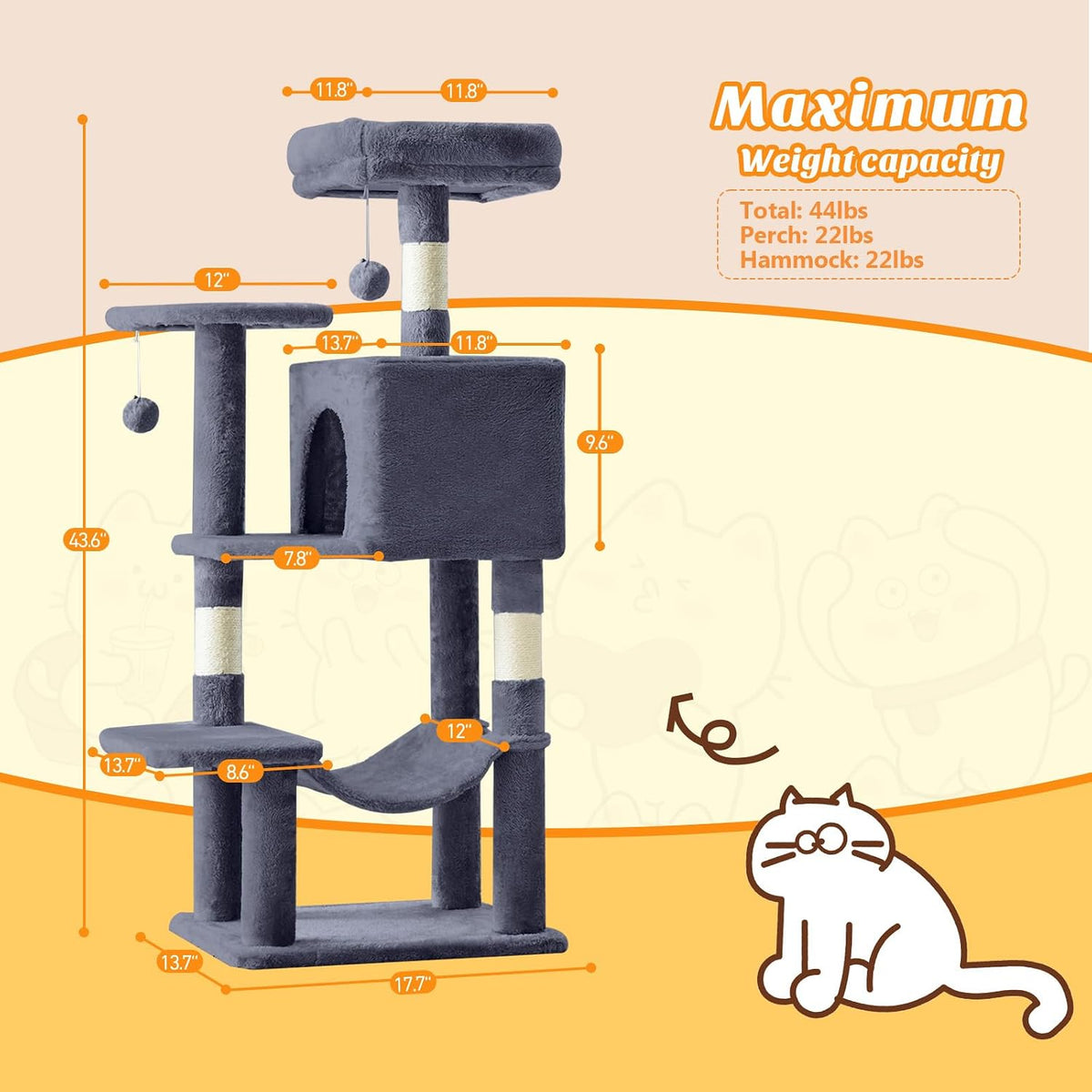 44 Inch Small Cat Tree Tower for Indoor Cats and Kittens