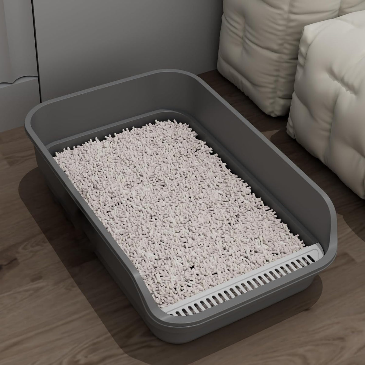 Extea Large Cat Litter Box with High Sides,Cat Boxes for Indoor Cats,Cat Litter Pan for Kitty,Litter Box with Low Entry,Easy to Clean,Anti-Splashing,23.6" x15.7" x6.2" (Grey)