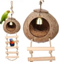 Briwooody Coconut Shell Bird Nest House Breeding Bed Nestingand Anti-Pecking Bite with Natural Coir Fiber Bird Nest Toy Bell for Parrot Budgie Parakeet Cockatiel Conure Lovebird Canary Finch(Classic)