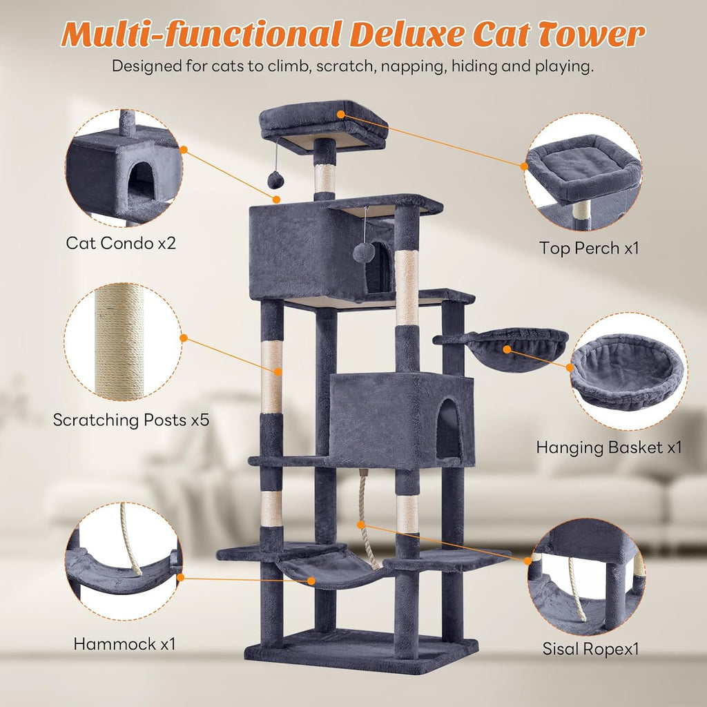 DUMOS Large 66 Inch Cat Tree Tower with Scratching Posts, Indoor Use