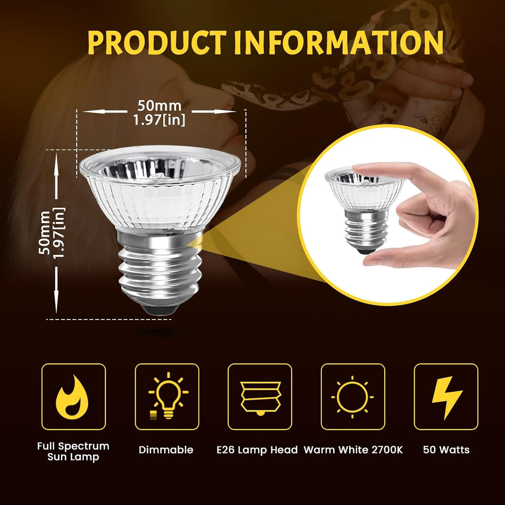 Lustaled 8Pack 50W Reptile Heat Lamp Bulbs E26 Dimmable Full Spectrum Sun Lamp Turtle Heat Bulb for Bearded Dragon, Chicks, Lizard, Snake, Puppies