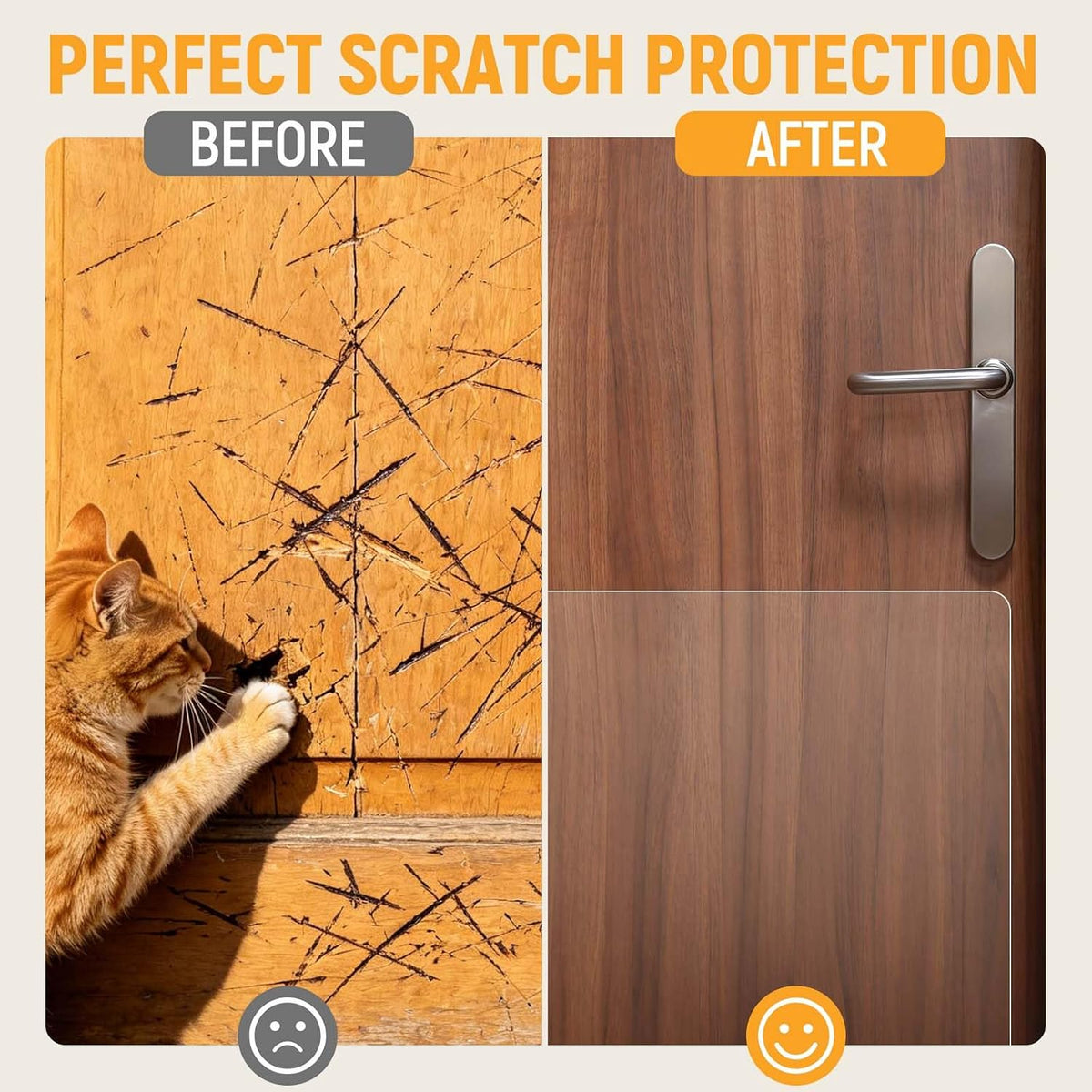 In hand Heavy Duty Door Scratch Protector for Dogs & Cats, 36" x 24" Extra Large Clear Door Guard, Thickened Anti-Scratch Shield with Strong Removable Adhesive Pads, No Residue & Safe for Doors