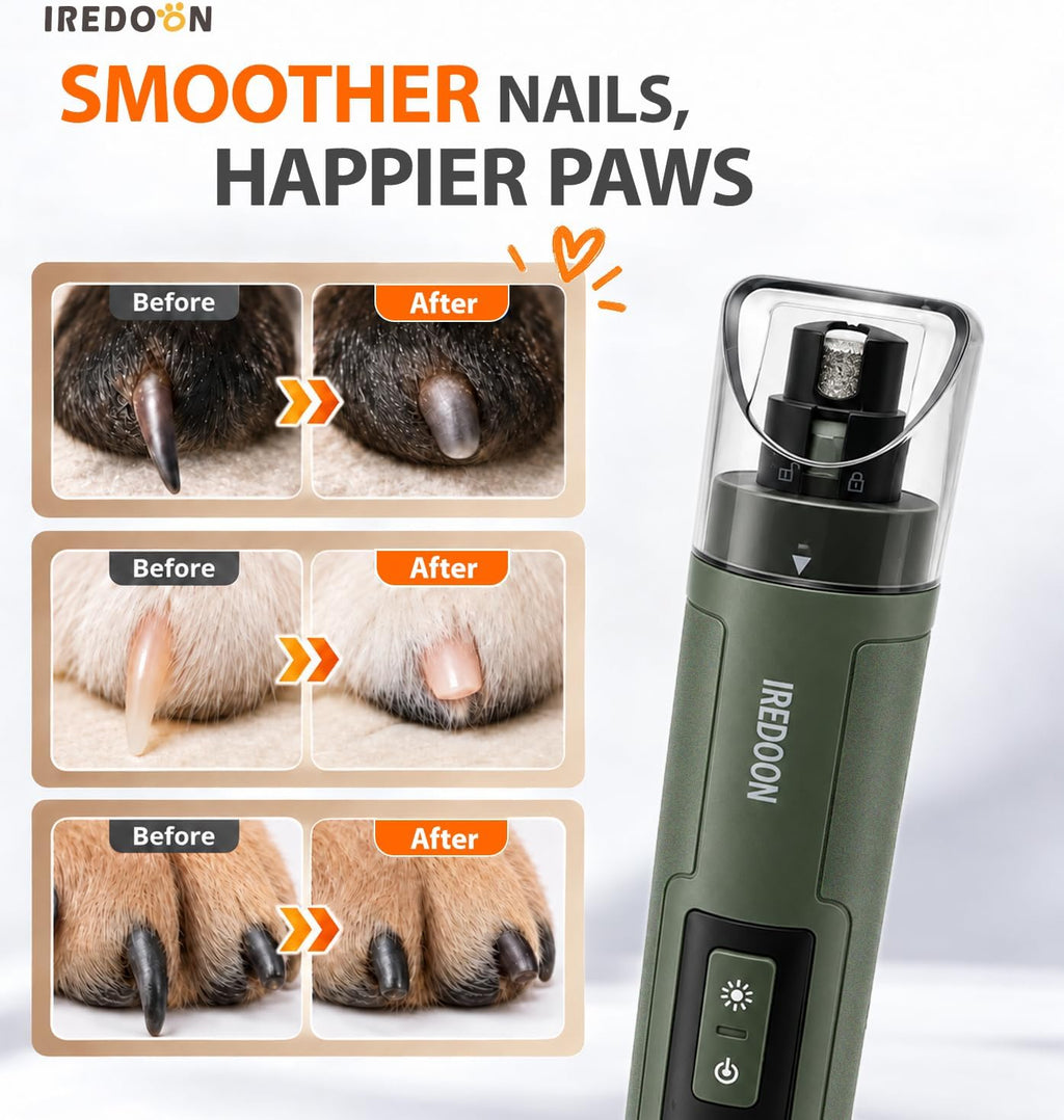IREDOON Dog Nail Grinder with 4 LED Lights, 3 Speeds Super Quiet for Pets