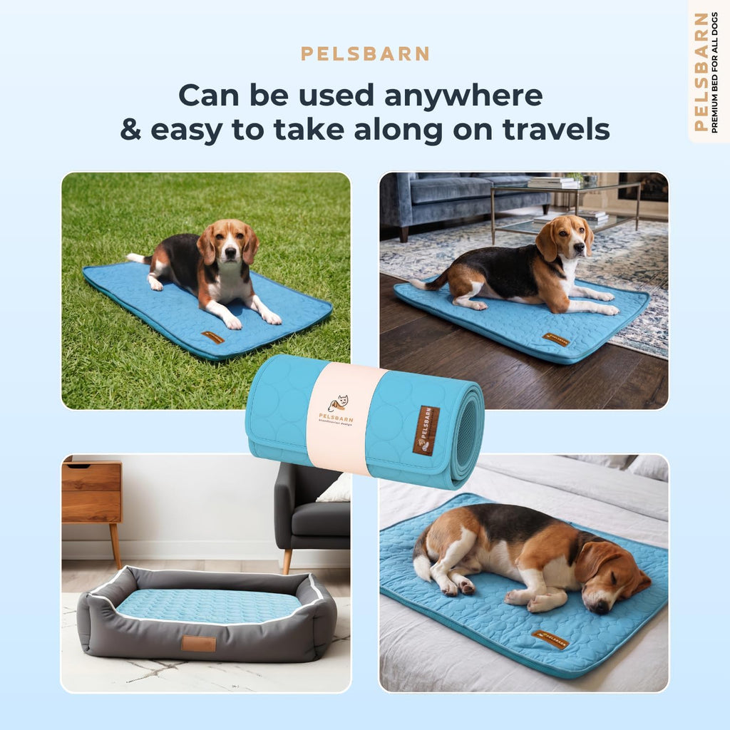 Pelsbarn Dog Cooling Mat, Ice Silk Self-Cooling Pad, Light Blue, M