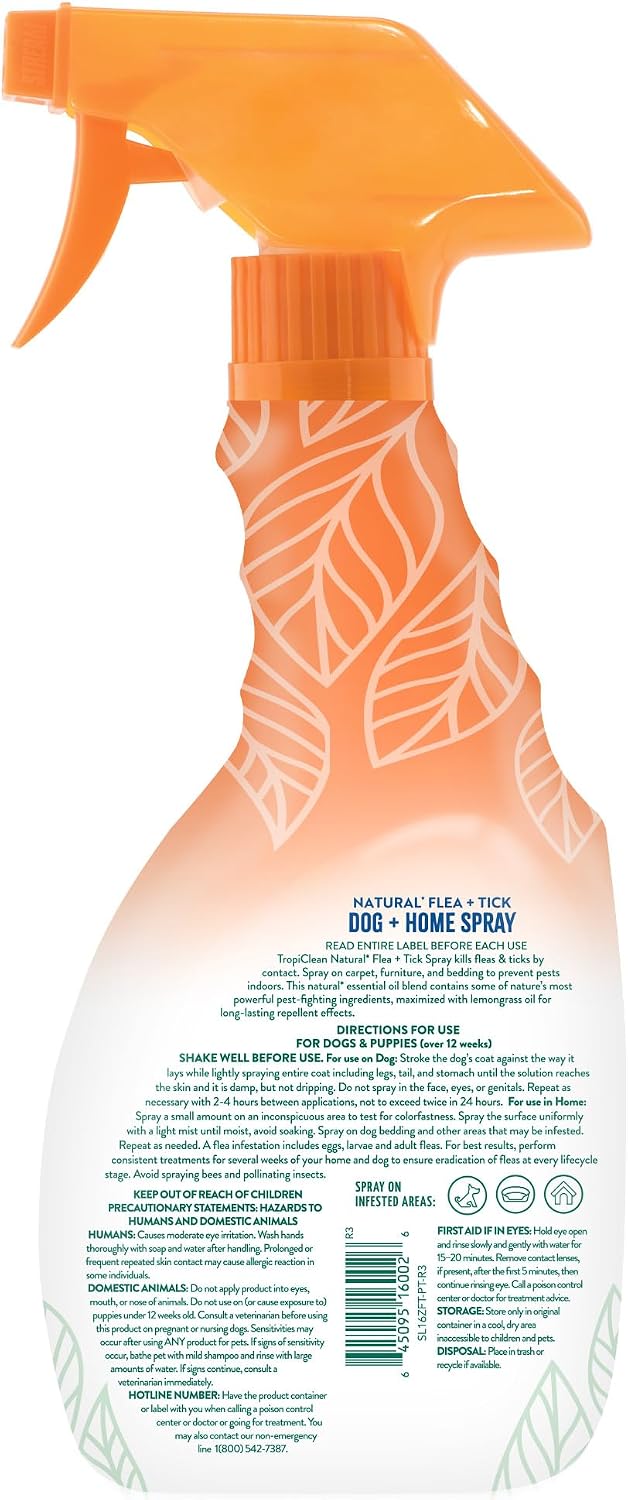 TropiClean Maximum Strength Flea Spray for Dogs and Home, 16oz