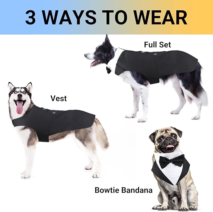 Segarty Dog Tuxedo and Bandanas Suit Formal Wedding Costume, Adjustable Pet - Image 3