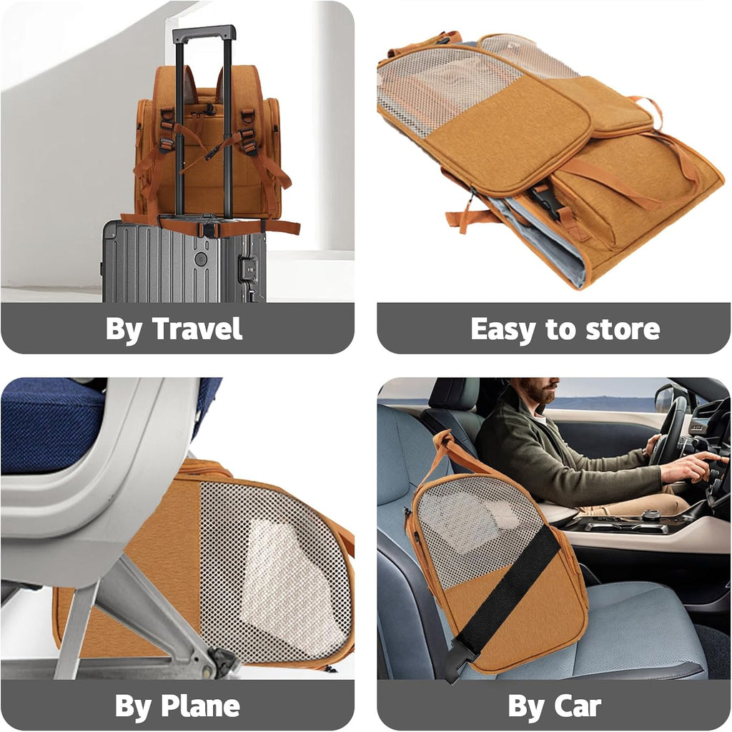 Cat Carrier Backpack, Airline Approved Expandable Pet Carrier, Breathable Mesh Backpack for Small Dogs & Medium Cats Hiking Camping Travel (Brown)