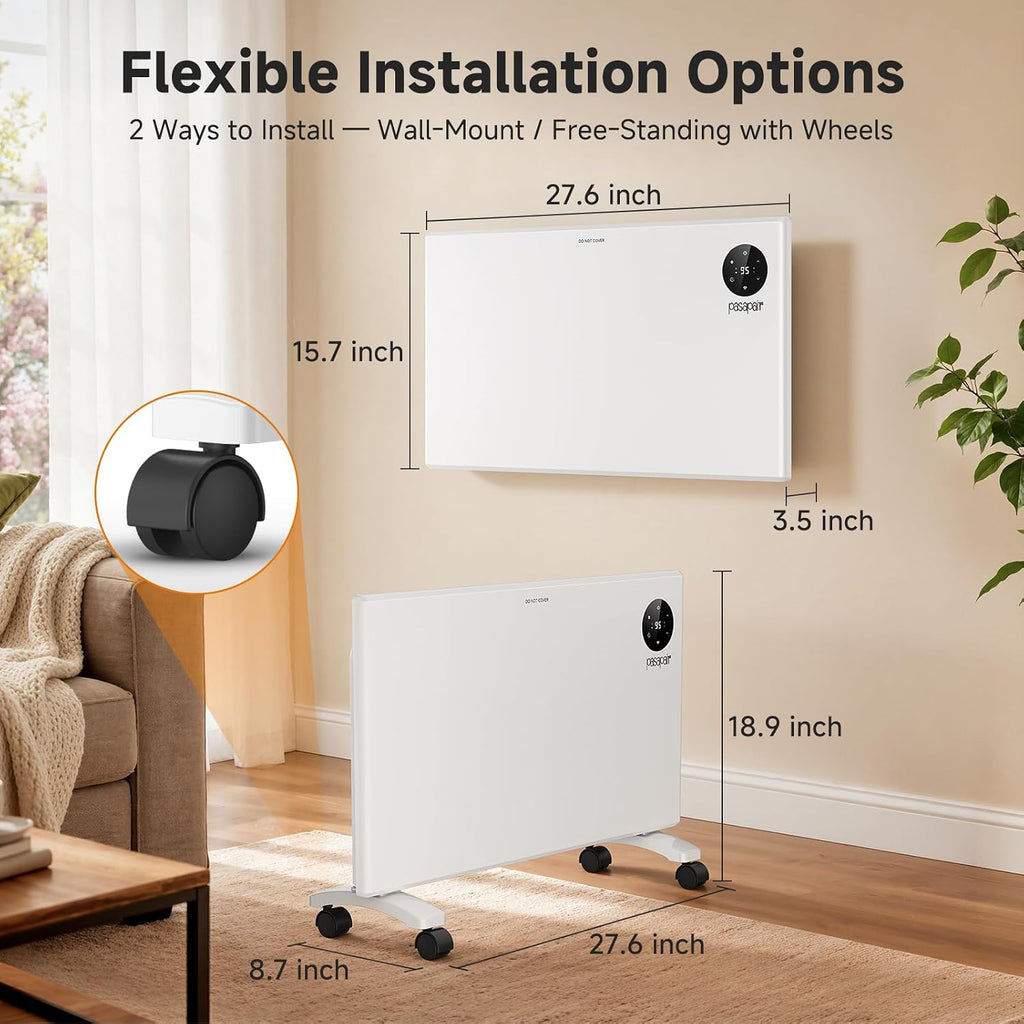 Pasapair 1500W Smart Quiet Convection Panel Heater, WiFi & Alexa, 24H Timer
