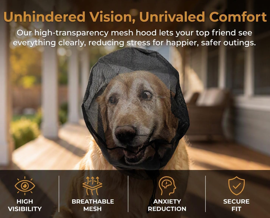 Dog Head Protector for Outdoor Adventures - Adjustable Elastic Dog Face Net & Breathable Mesh Head Cover for Hiking Camping, Soft Muzzles to Prevent Foxtails and Eating Off Ground