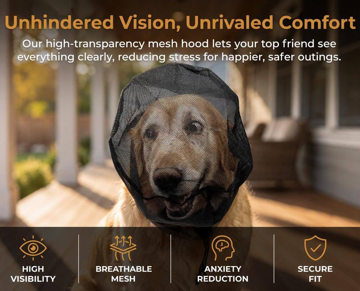 Dog Head Protector for Outdoor Adventures - Adjustable Elastic Dog Face Net & Breathable Mesh Head Cover for Hiking Camping, Soft Muzzles to Prevent Foxtails and Eating Off Ground