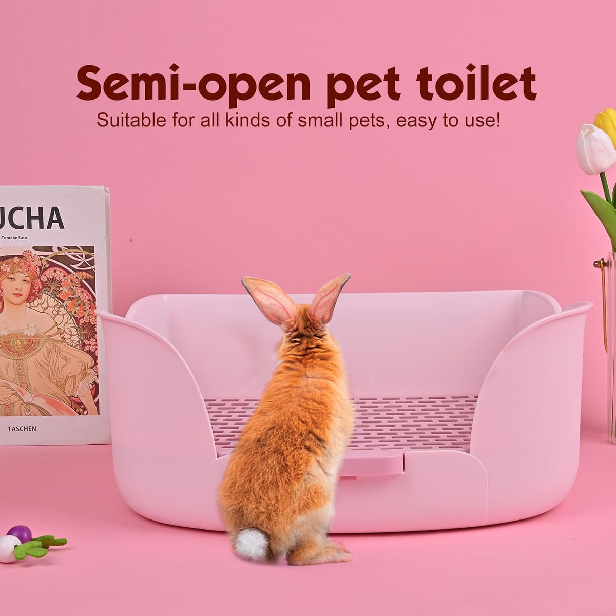 RUBYHOME Large Bunny Litter Box (15.5" x 11.1" x 6.2") Small Animal Litter Pet Toilet Potty Trainer Corner Litter Bedding Box Pet Pan for Rabbit Guinea Pig Easy to Clean (Purple)