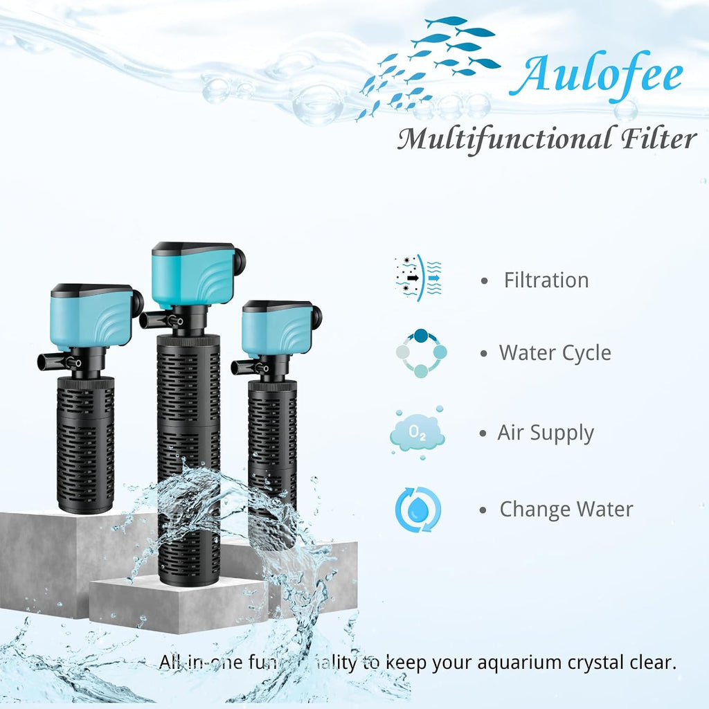 50-150 Gallon Submersible Aquarium Filter, Internel Fish Tank Filters for Large Tanks, Whisper Turtle Tank Filter for Small Pond, Saltwater & Freshwater, Sky Blue