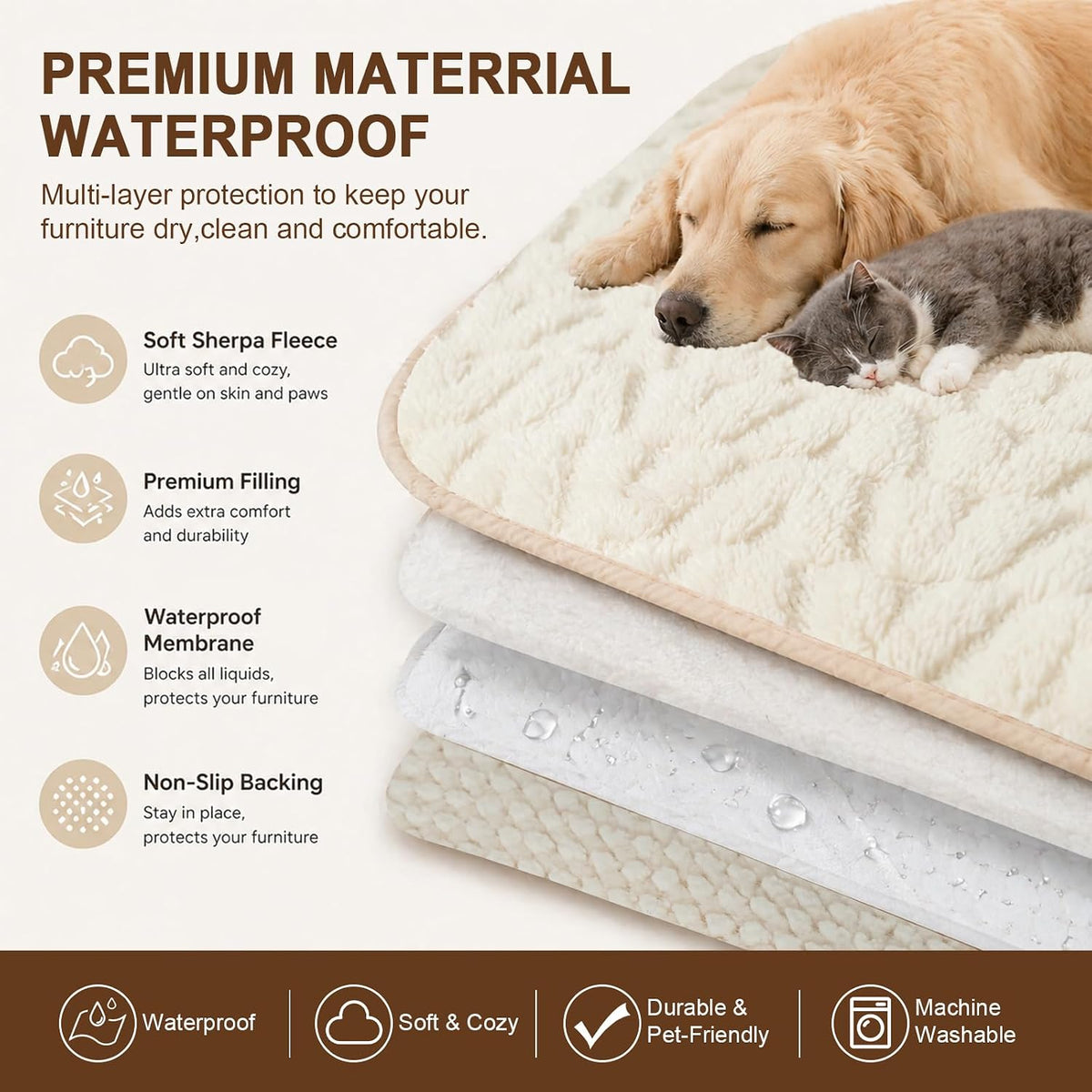 Ameritex Waterproof Dog Blanket Reversible, Leakproof Pet Blanket for Large Dogs, Soft Furniture Sofa Couch Cover Protector Washable, Fleece Cat Throw Bed, Reversible Washable Soft Plush