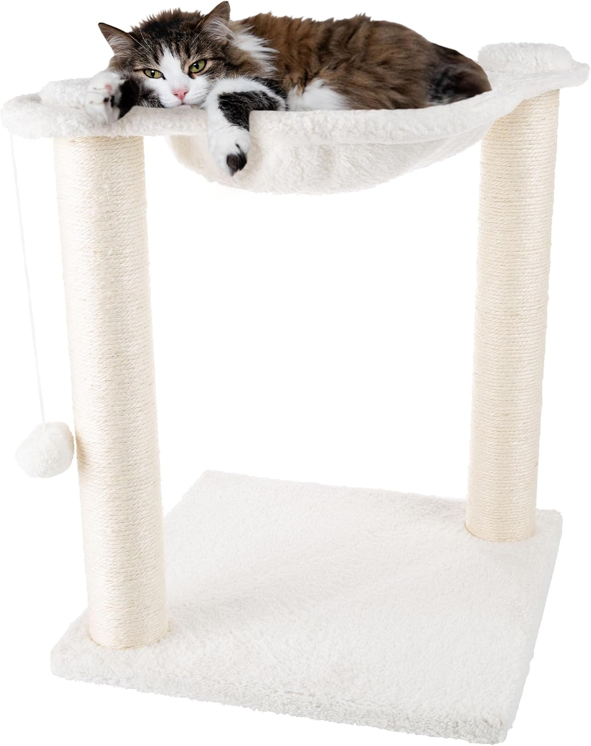 Cat Hammock with Scratching Posts for Indoor Cats - 19-Inch-Tall Cat Tree with Hanging Ball Toy for Adult Cats and Kittens by PETMAKER (Gray)
