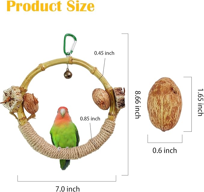 Circle Bird Swing with Bell, Bamboo Parakeet Rope Perches - Image 4