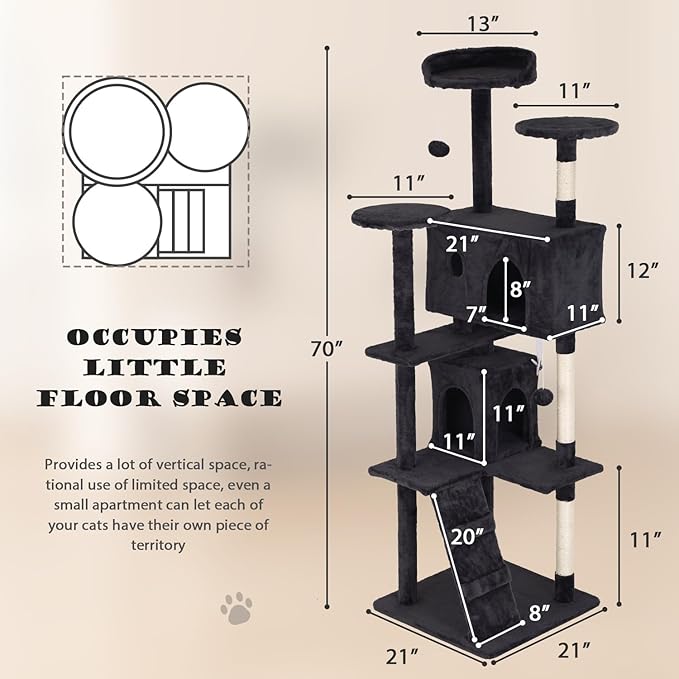 Heavy Duty Cat Tree Tower, Cat Condo, Hanging Ball, Dark Grey - Image 7