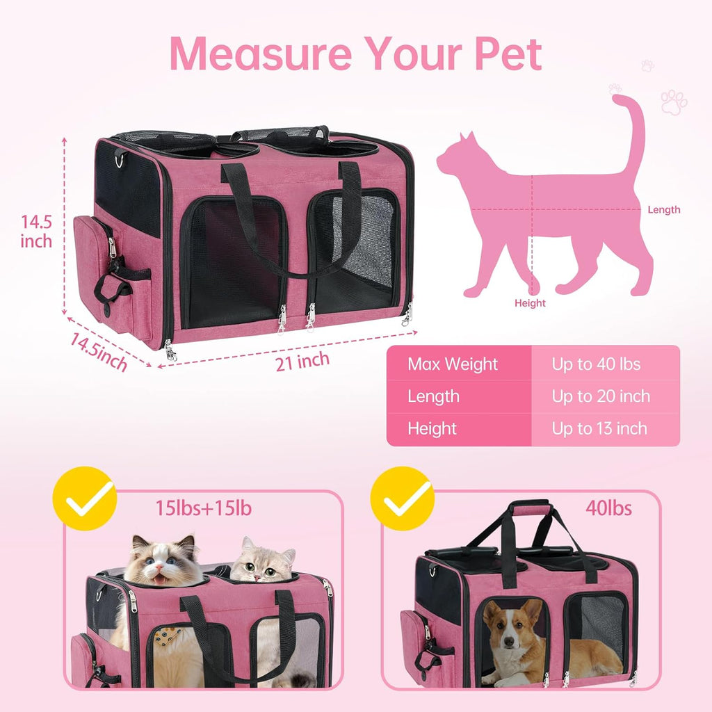 Cat Carrier for 2 Cats Double Pet Carrier Extra Large Multi Cat Travel Pink