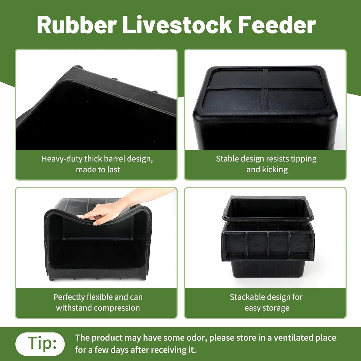 3 Pack 17 Quart Rubber Feed Pan, Horse Feed Pan with Stall Hook