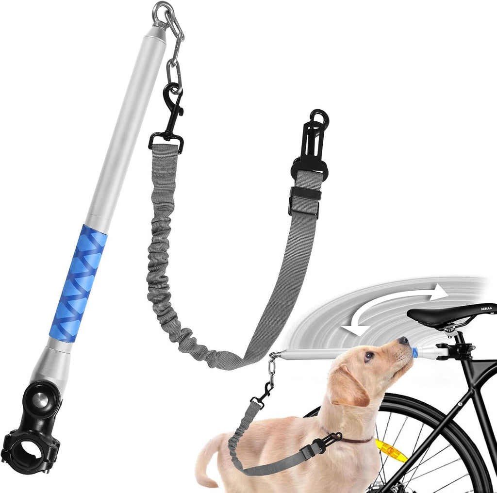 Bicycle Dog Leash for Riding, Hands Free 150° Rotating Built-in Shock Absorber Bike Retractable Leashes for Cycling, Elastic Nylon Adjusted Car Holder Seat Belt Rope (Black)