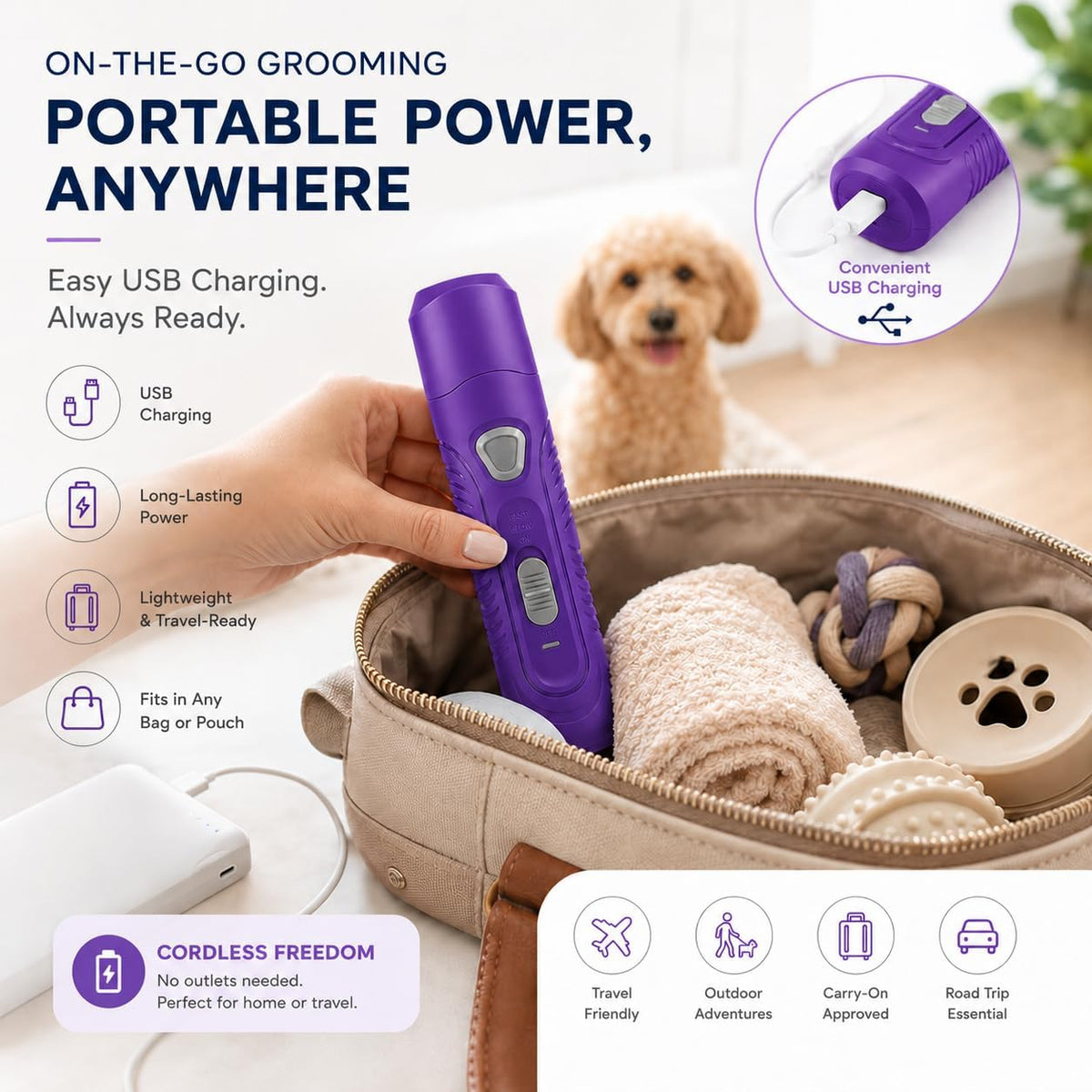 Dog Nail Grinder Whisper Quiet LED & Safe for Sensitive Dogs Cats