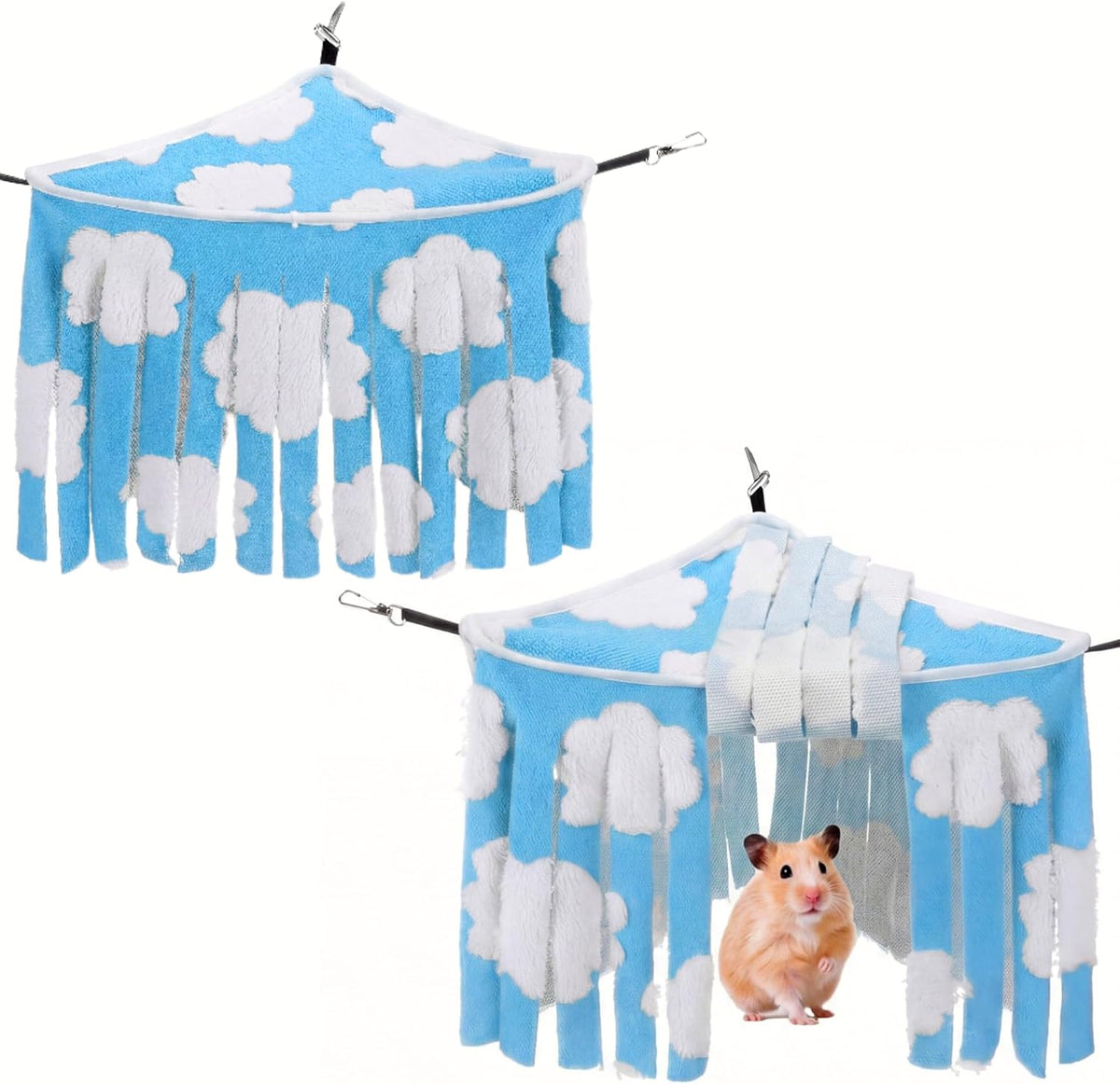 Huwena 2 Pcs Guinea Pig Hideout White Clouds Fleece Hideaway Toys Cage Accessories Small Animals Corner Triangular Hammock Hamster Ferret Playing Sleeping Bed for Hedgehog Bunny Chinchillas