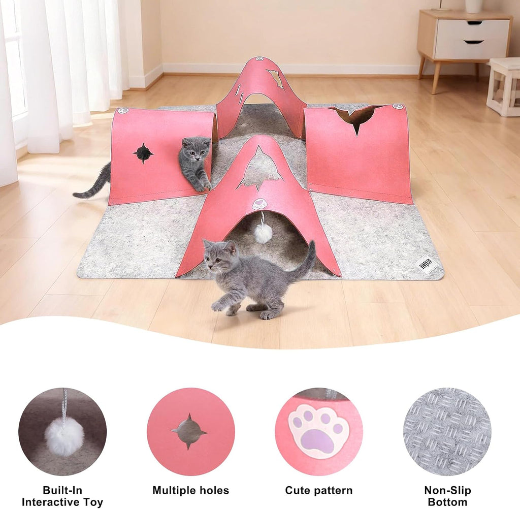 4-Way Cat Tunnels for Indoor Cats, Interactive Toys with Plush Ball