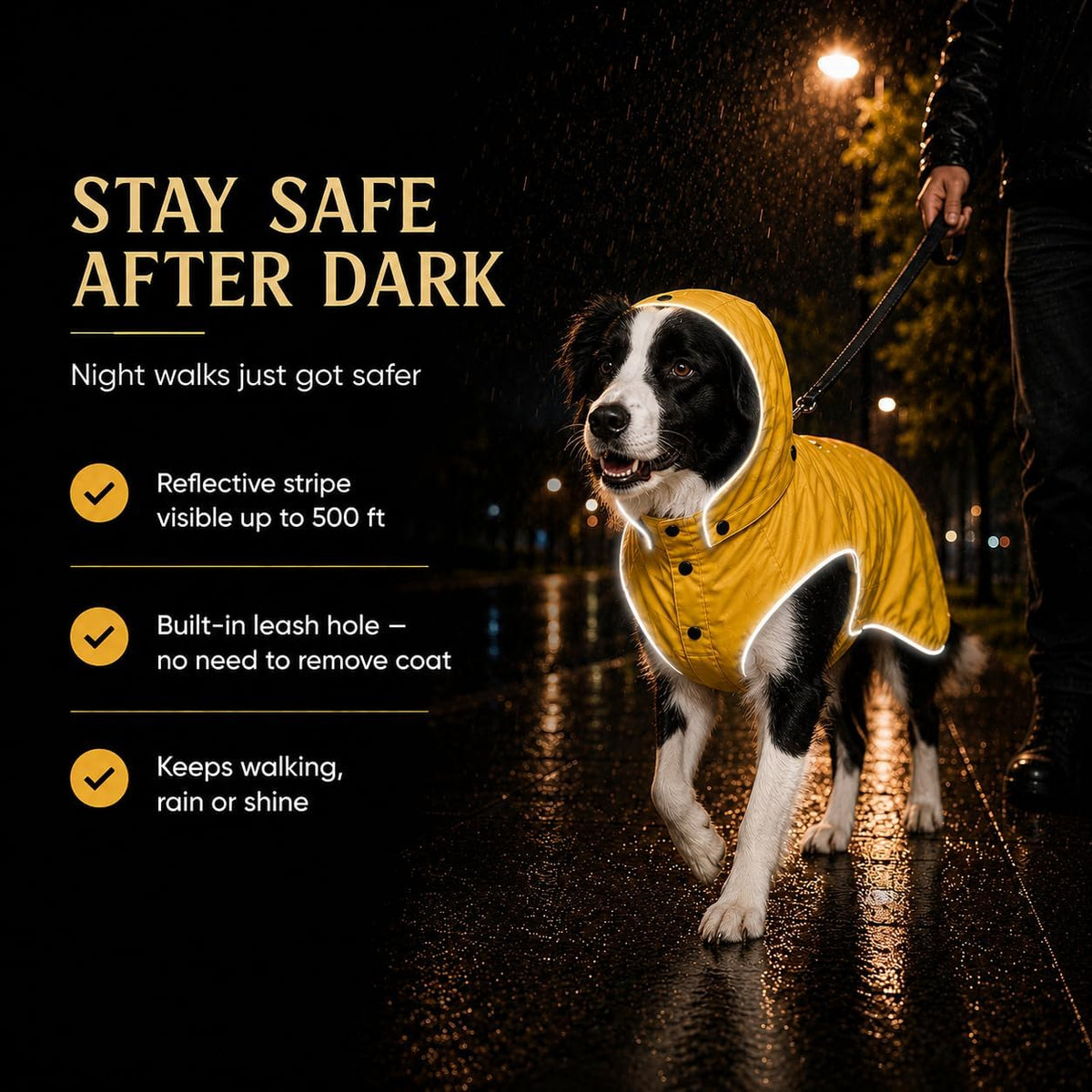 Dog Raincoat for Medium to Large Dogs, Waterproof Rain Jacket with Hood, Reflective, Adjustable, Leash Hole, Yellow