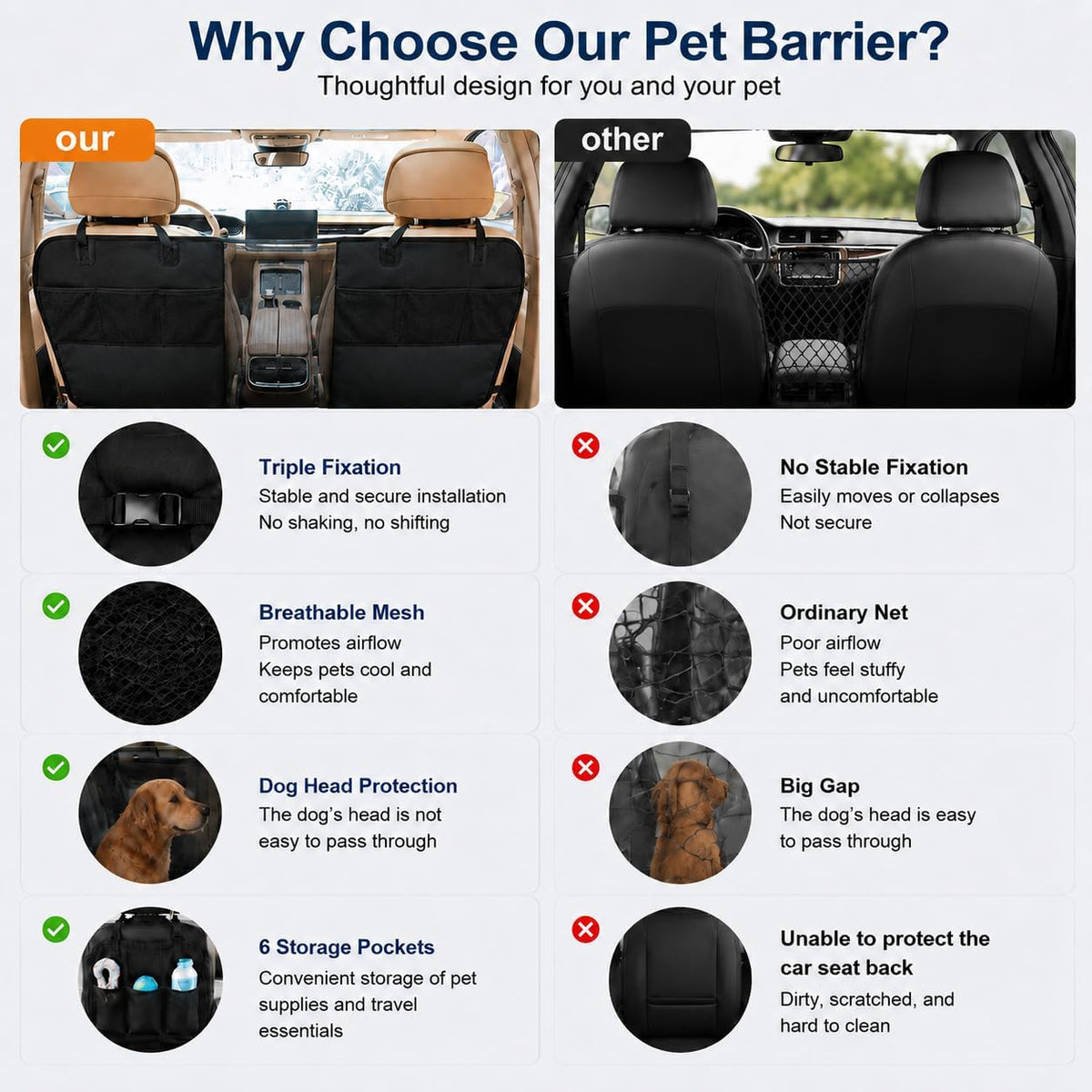 Dog Car Barrier Set with Organizer,Car Divider Net Include Pet Seat Belt