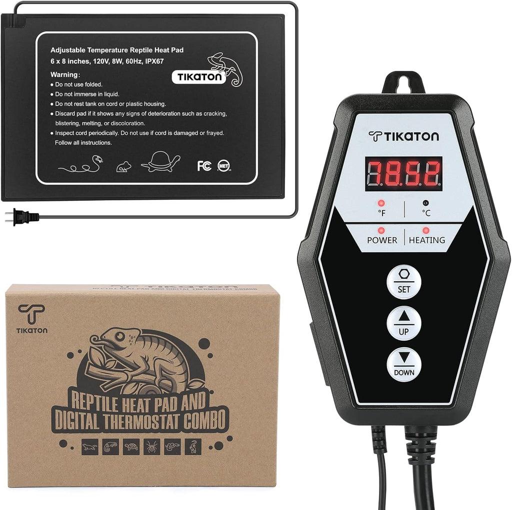 Tikaton Reptile Heat Pad - Adjustable Temperature Under Tank Heater for 10-20gal/30-40gal Tank, Terrarium Heat Mat for Turtle/Snake/Lizard/Frog/Spider/Plant Box