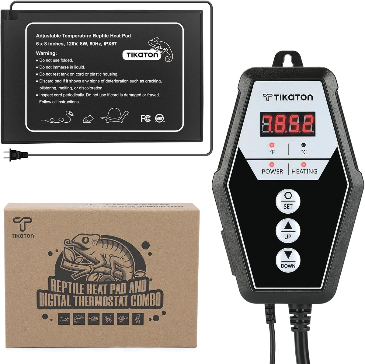 Tikaton Reptile Heat Pad - Adjustable Temperature Under Tank Heater for 10-20gal/30-40gal Tank, Terrarium Heat Mat for Turtle/Snake/Lizard/Frog/Spider/Plant Box