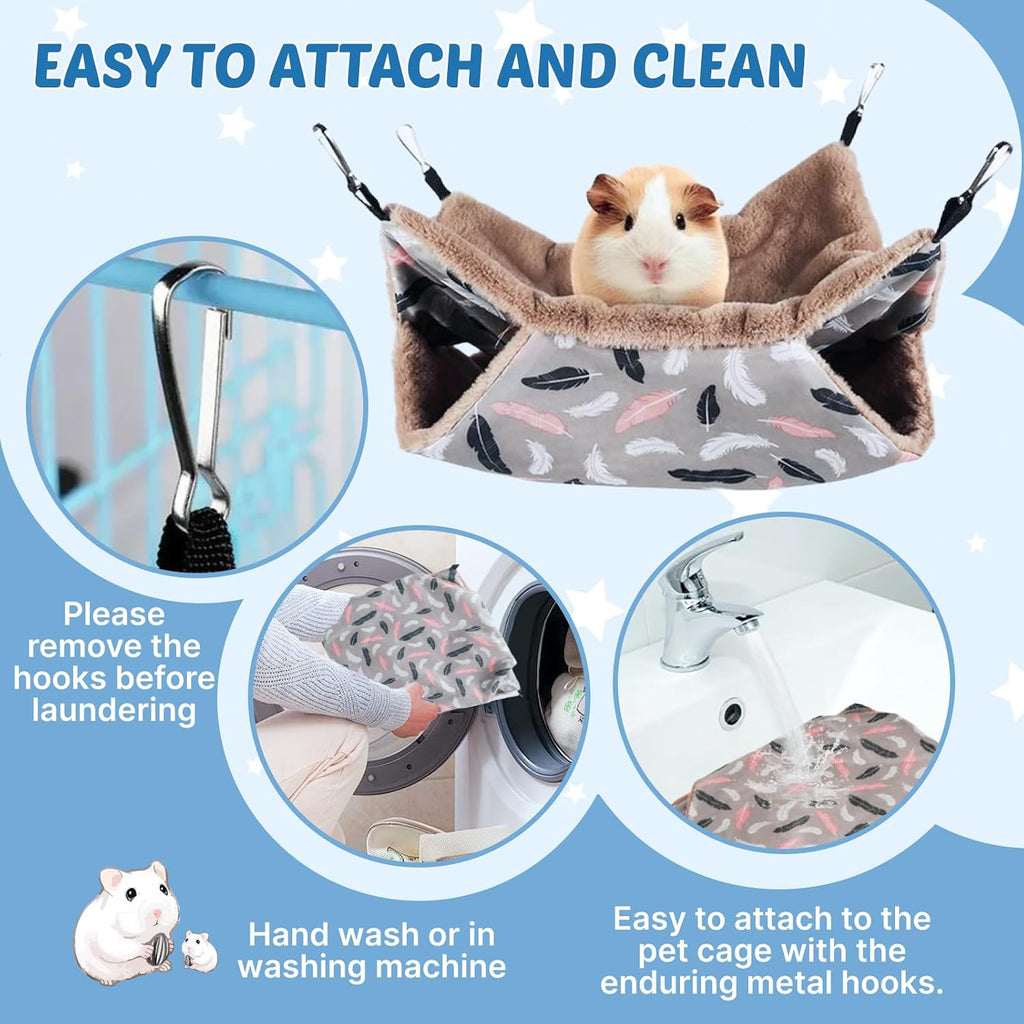 LYART 2 Pieces Guinea Pig Rat Ferret Hammocks and Warm Beds for Small Animals Pet, Squirrel Rat Ferret Cage Accessories and Toys for Sugar Glider Guinea Pig Hamster (1.Flamingo+Feather)