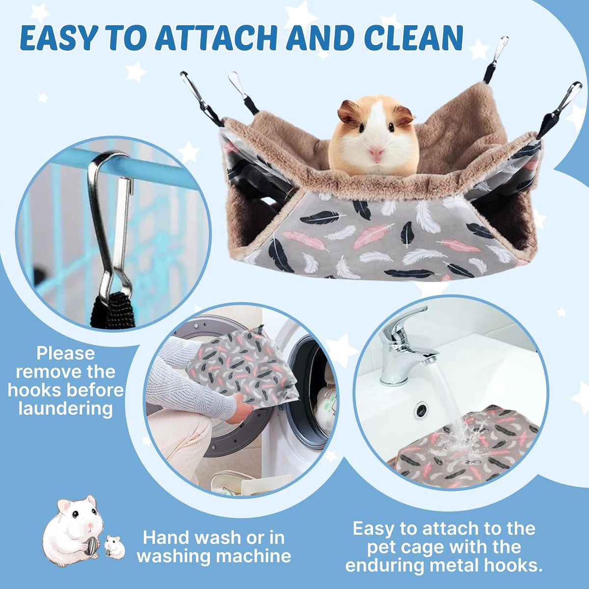 LYART 2 Pieces Guinea Pig Rat Ferret Hammocks and Warm Beds for Small Animals Pet, Squirrel Rat Ferret Cage Accessories and Toys for Sugar Glider Guinea Pig Hamster (1.Flamingo+Feather)