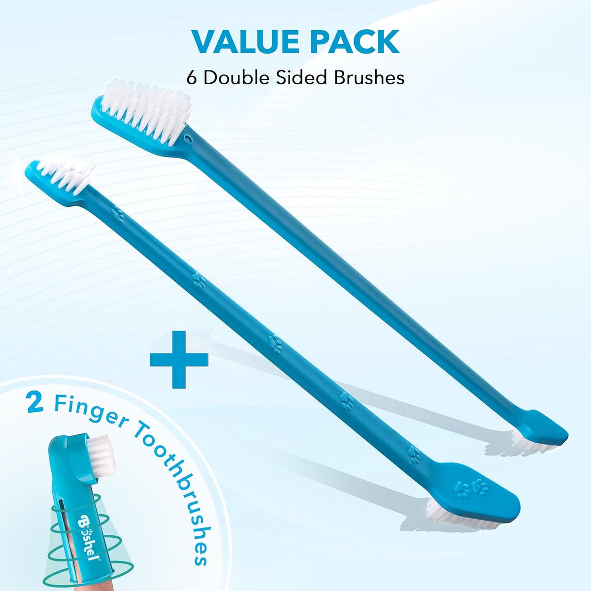 Boshel Dog Toothbrush Kit, 6 Dual-Headed Dog Tooth Brush + 2 Pet Finger Toothbrush for Small and Large Breeds, 8 Pack