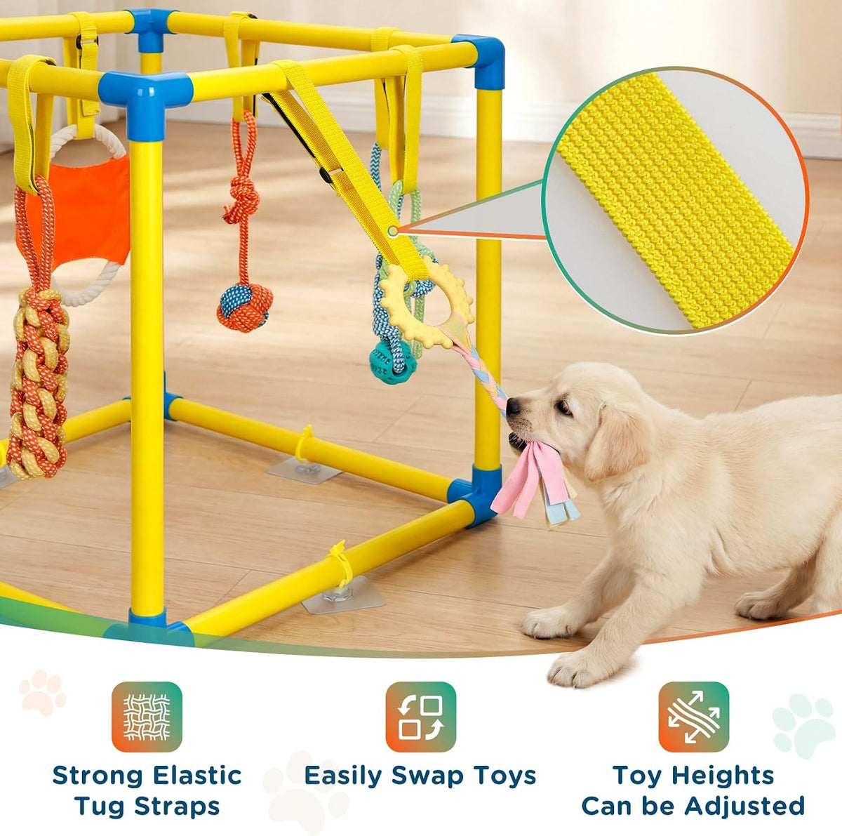 TOOGE Upgraded Puppy Play Gym: Small Dog Puppy Jungle Gym Playground Adjustable Hanging Dogs Enrichment Chew Toys for Puppies 0-6 Months Training Activity Center for Interactive Teething Stimulation