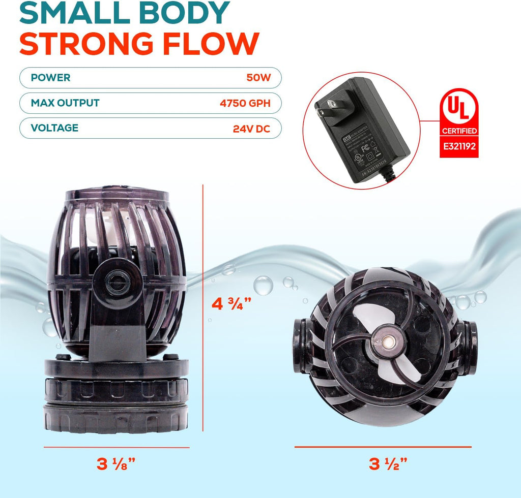 Aqua Dream 4755 GPH 24V DC Wave Maker Pump - Sine Wave Technology Ultra Quiet Circulation Pump with LED Digital Controller, Magnetic Mount for Marine & Coral Reef Aquariums - 1 Pc