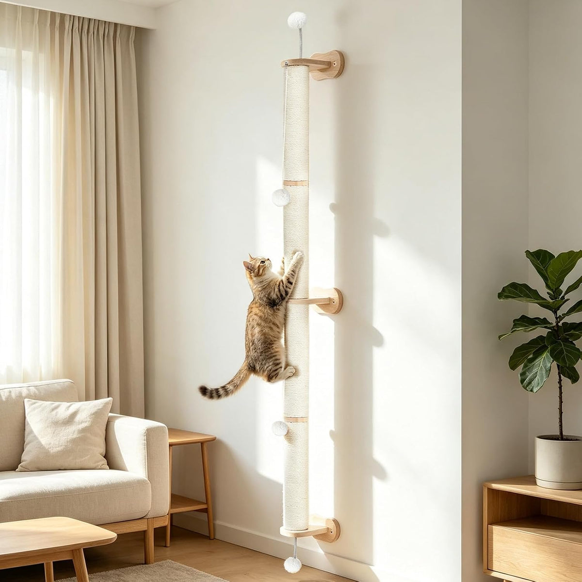 EMUST Cat Wall Scratcher 2 Pack 66", Tall Sisal Scratch Post for Large Cats
